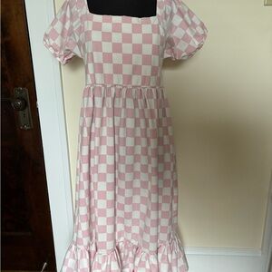 Monica + Andy Organic Life of the Party Dress Pink White Check Maternity